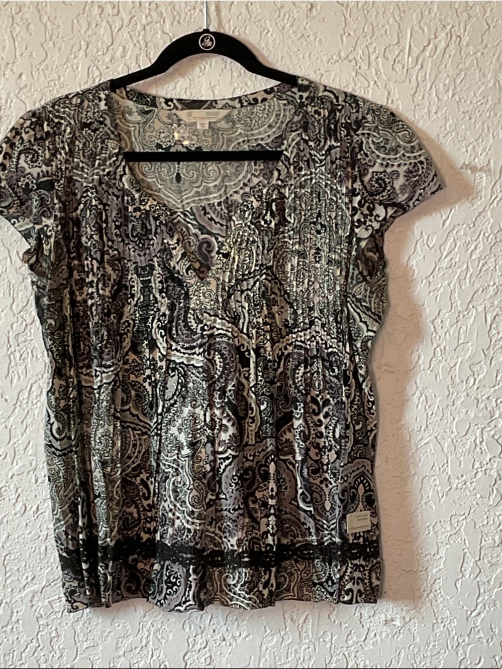 Odd Molly Black and Cream Paisley Short-Sleeve Top